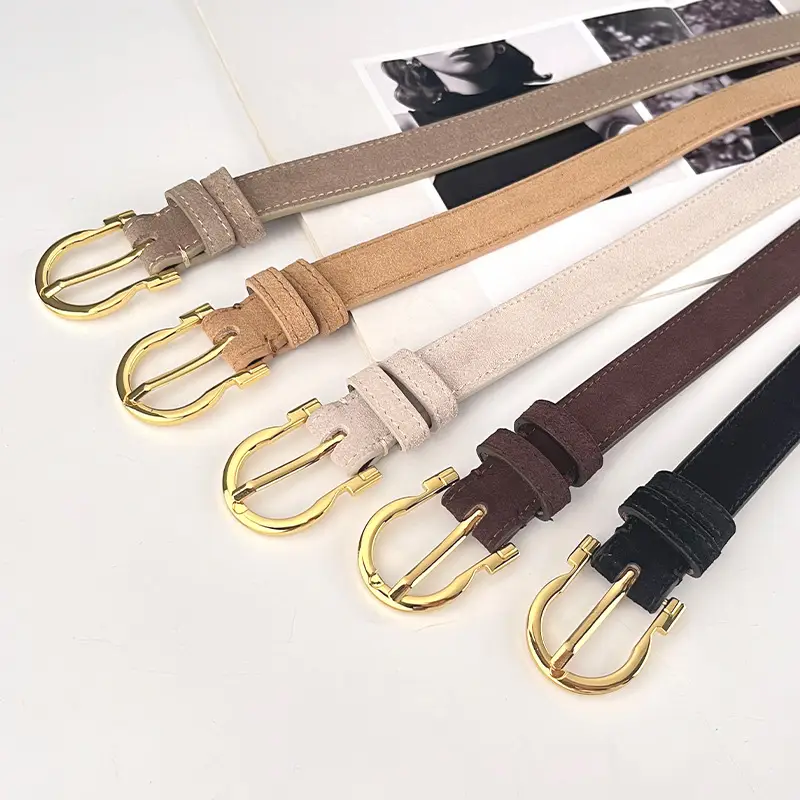 Frosted Leather Belt for Women Gold Buckle