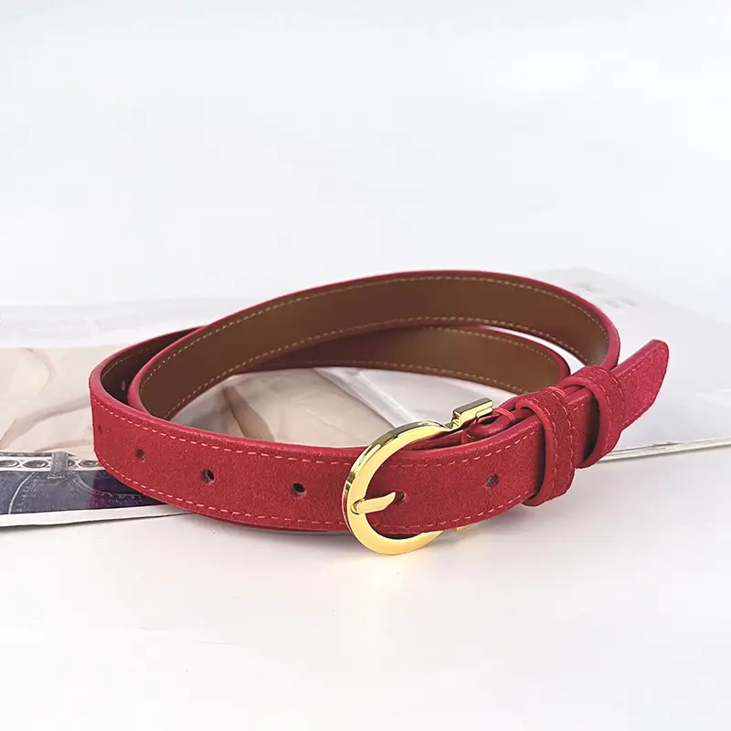 Frosted Leather Belt for Women Gold Buckle