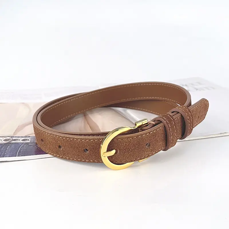Frosted Leather Belt for Women Gold Buckle