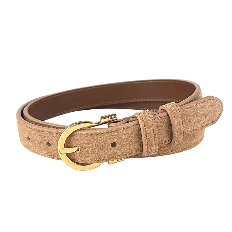 Frosted Leather Belt for Women Gold Buckle