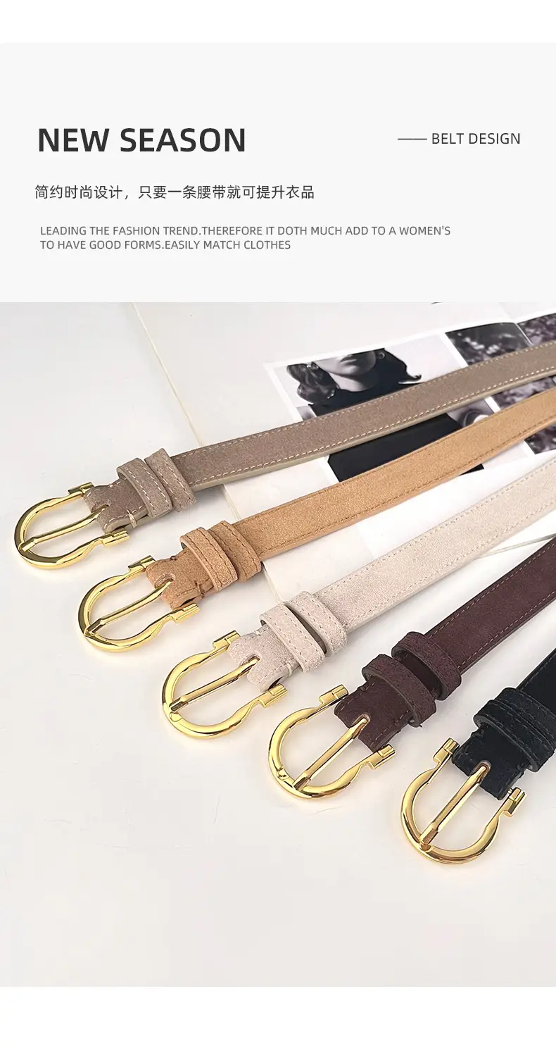 Frosted Leather Belt for Women Gold Buckle — feature 5