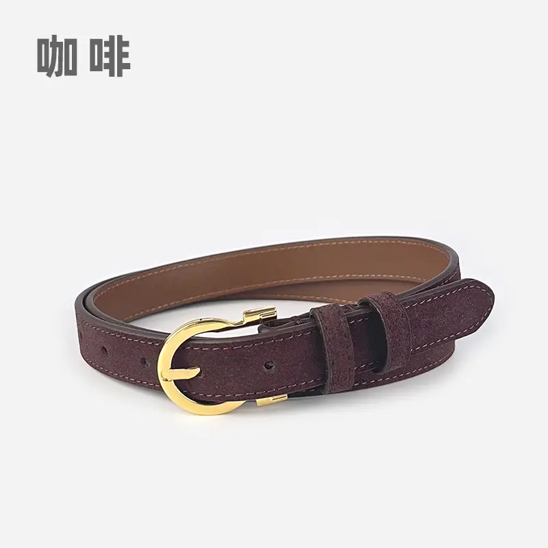 Frosted Leather Belt for Women Gold Buckle