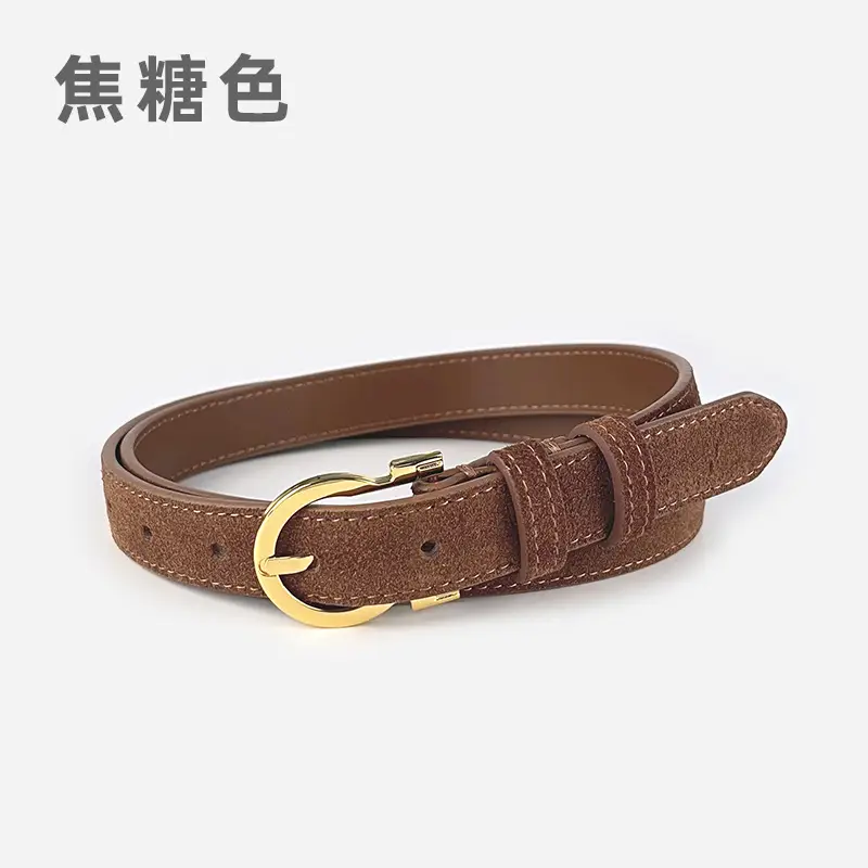 Frosted Leather Belt for Women Gold Buckle