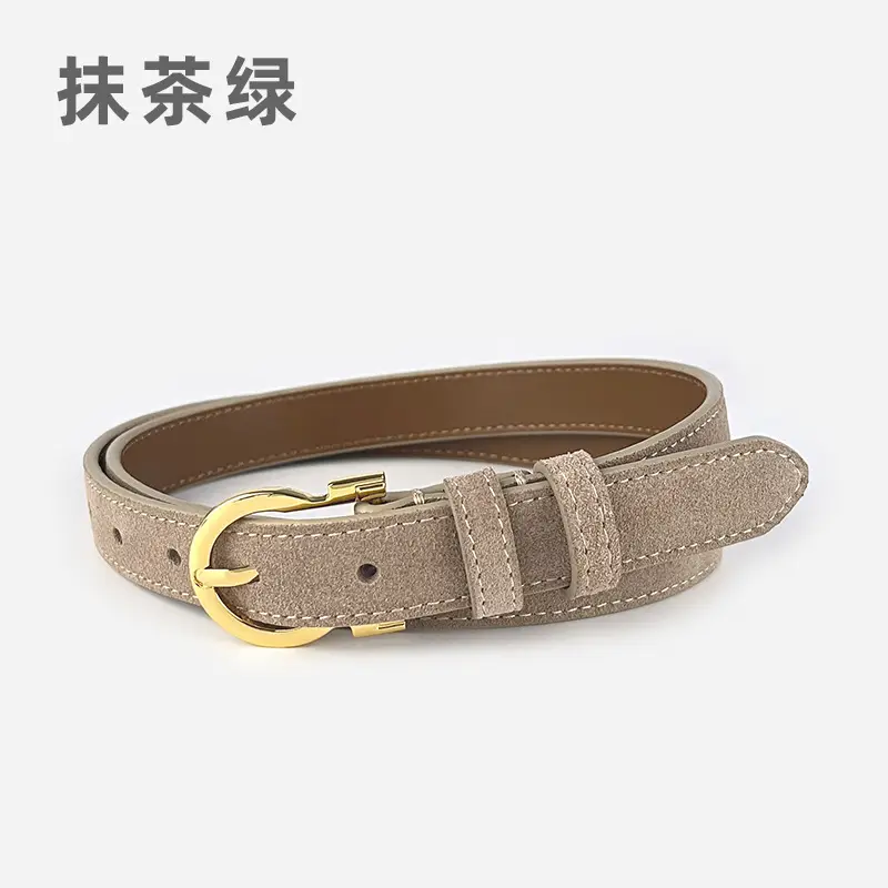 Frosted Leather Belt for Women Gold Buckle
