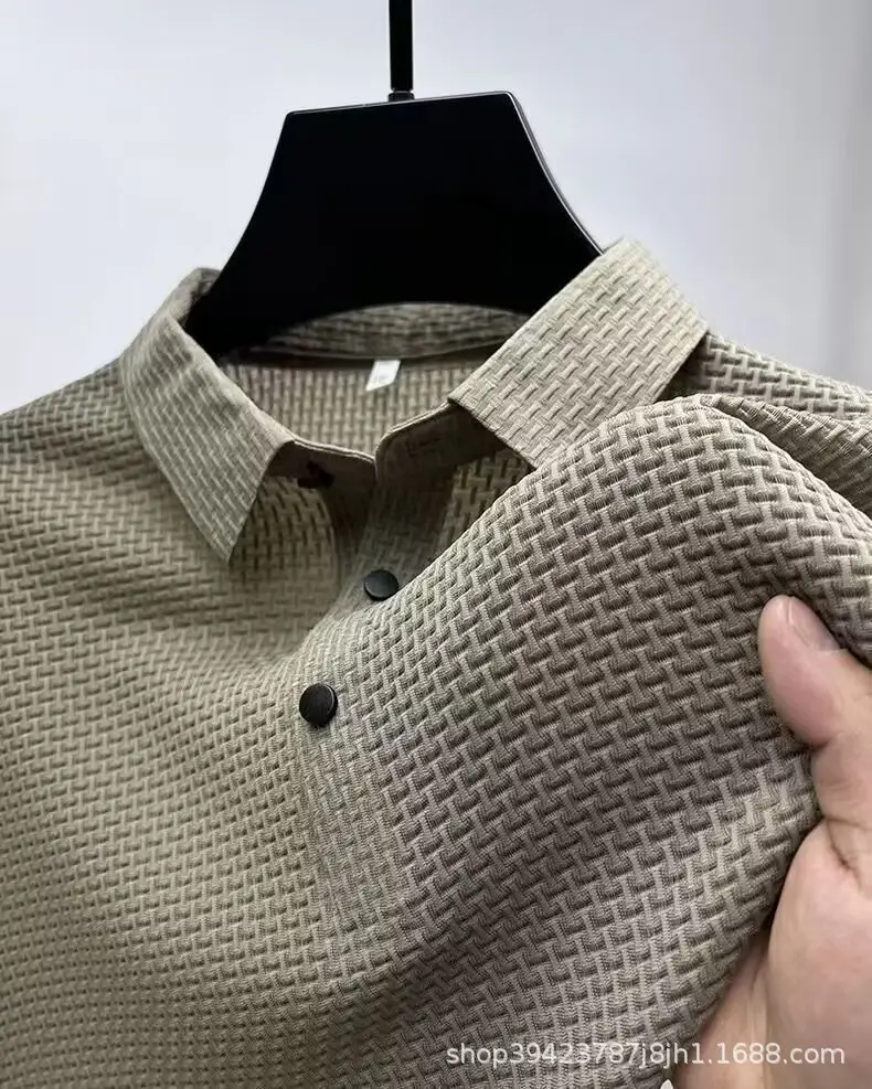 Men's Black Ice Silk Polo Shirt with Button Collar — feature 10