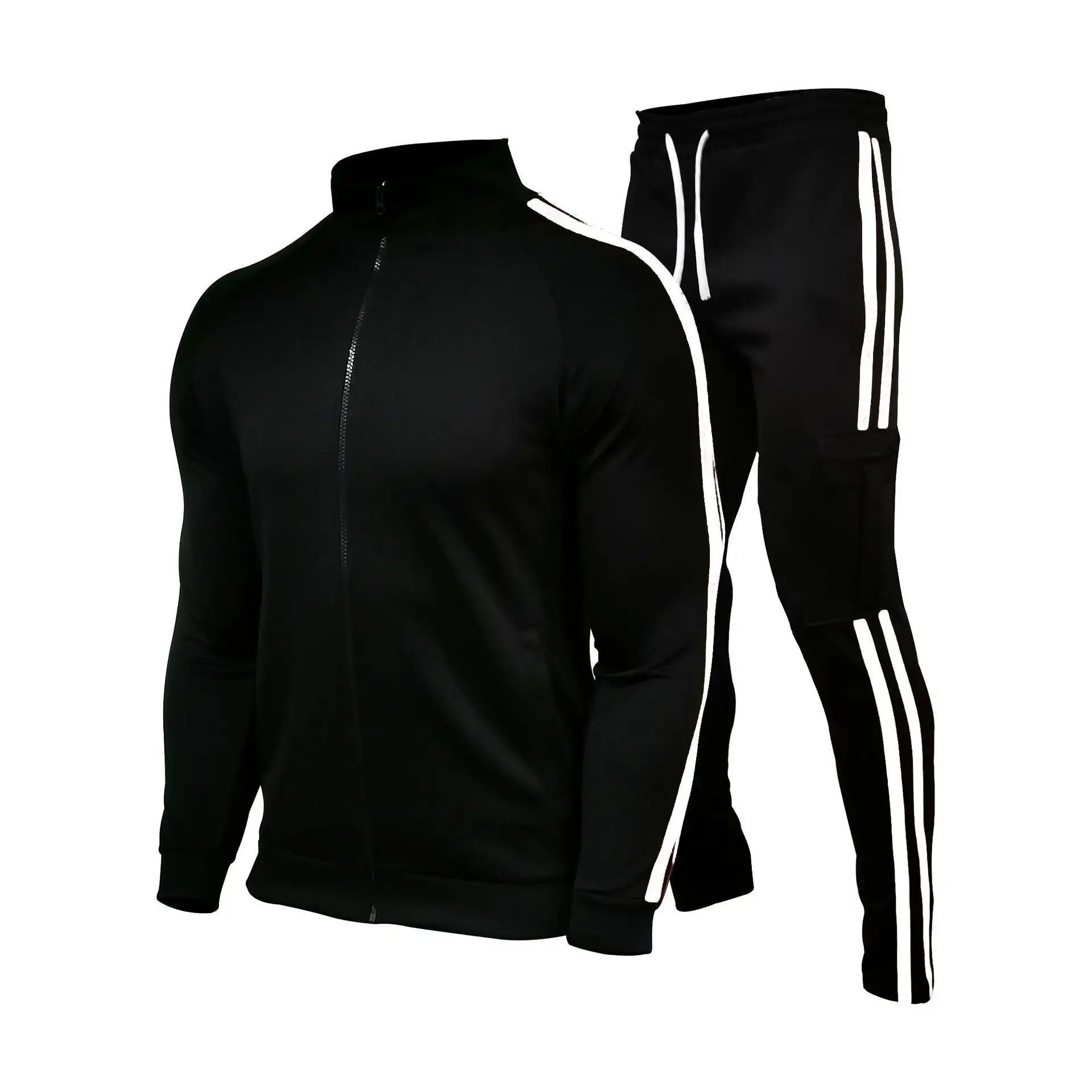 Men Black Red Track Suit Slim Fit Running Set