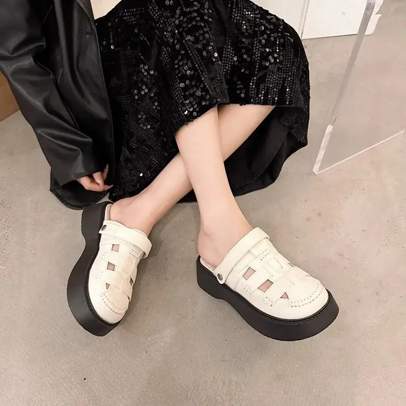High-Bottom Sandals for Women's Summer Outer Wear 2025 New Thick-Soled Casual Beach Sandals Fashionable with Skirts - Image 4