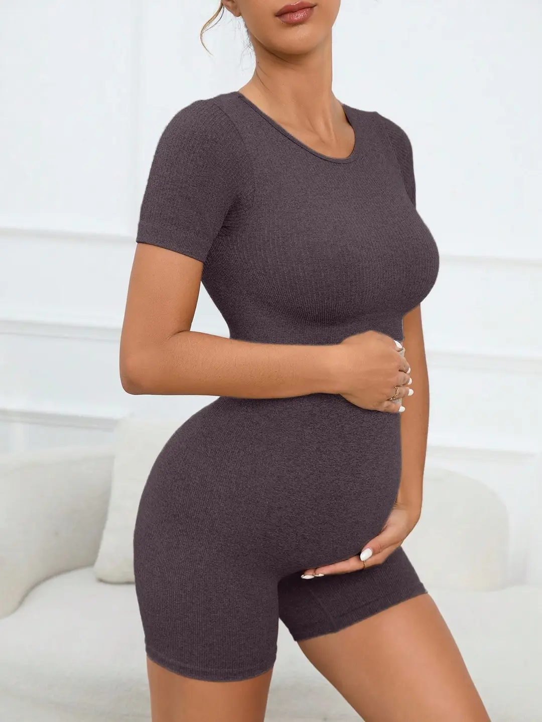Maternity Sports Suit Peach Butt Shorts Short-Sleeved Seamless Knitted Breathable Quick-Drying Yoga Pants Maternity Yoga Clothes