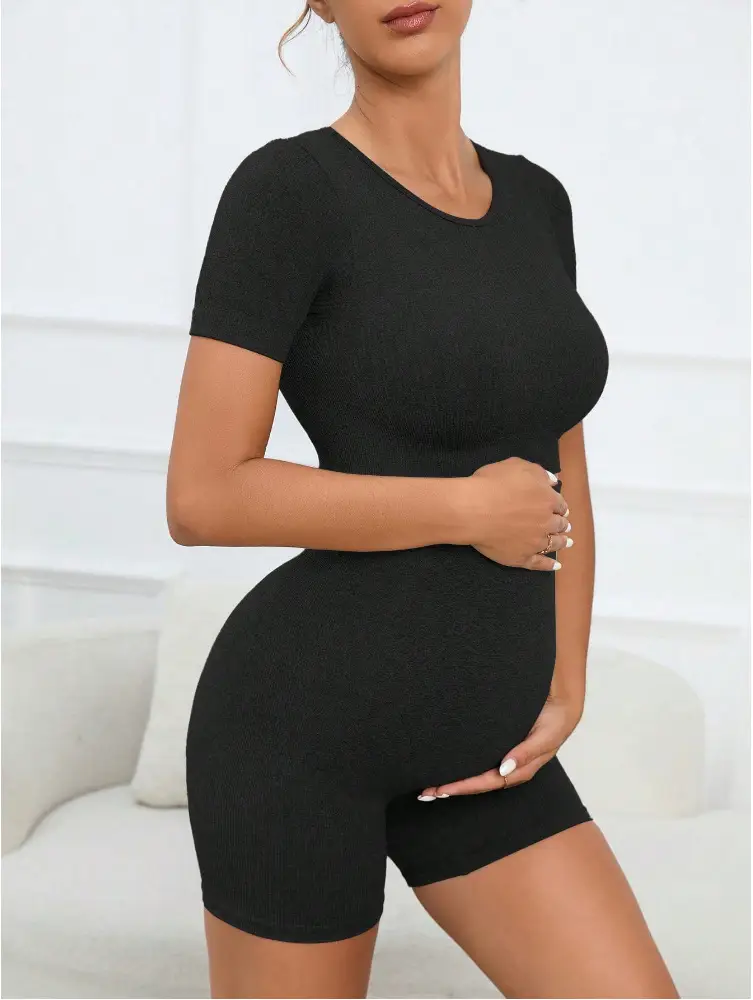 Maternity Sports Suit Peach Butt Shorts Short-Sleeved Seamless Knitted Breathable Quick-Drying Yoga Pants Maternity Yoga Clothes — feature 13