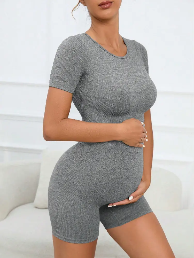 Maternity Sports Suit Peach Butt Shorts Short-Sleeved Seamless Knitted Breathable Quick-Drying Yoga Pants Maternity Yoga Clothes — feature 18