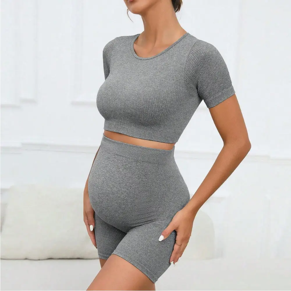 Maternity Sports Suit Peach Butt Shorts Short-Sleeved Seamless Knitted Breathable Quick-Drying Yoga Pants Maternity Yoga Clothes