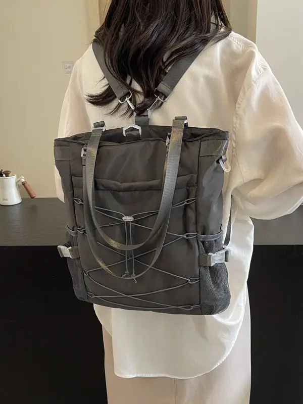 Women's Grey Nylon Shoulder Tote Bag 2024 New Commuter - Image 5
