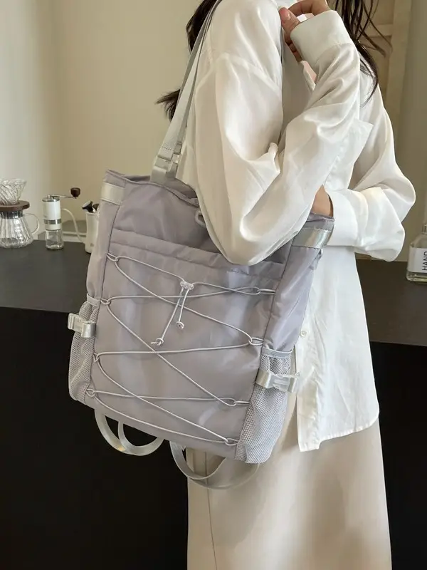 Women's Grey Nylon Shoulder Tote Bag 2024 New Commuter - Image 6