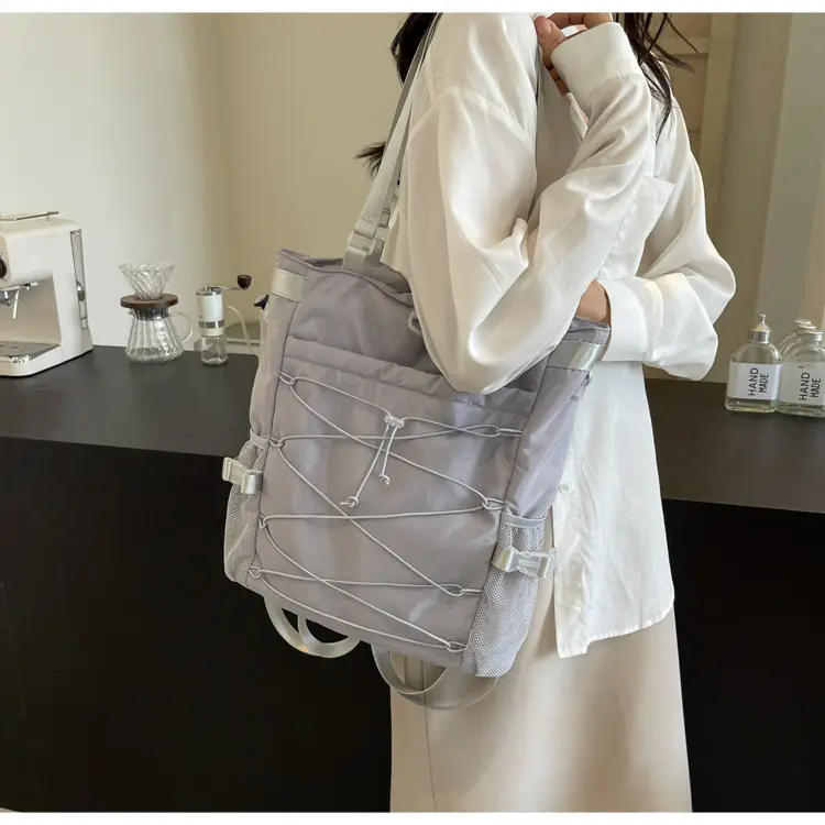 Women's Grey Nylon Shoulder Tote Bag 2024 New Commuter — feature 12