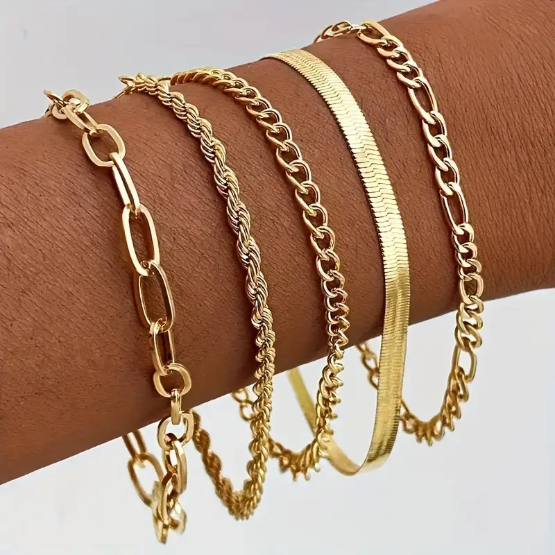 Golden Minimalist Cross-Country Bracelets Set of 5 — feature 3