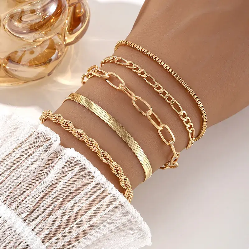 Golden Minimalist Cross-Country Bracelets Set of 5 - Image 2
