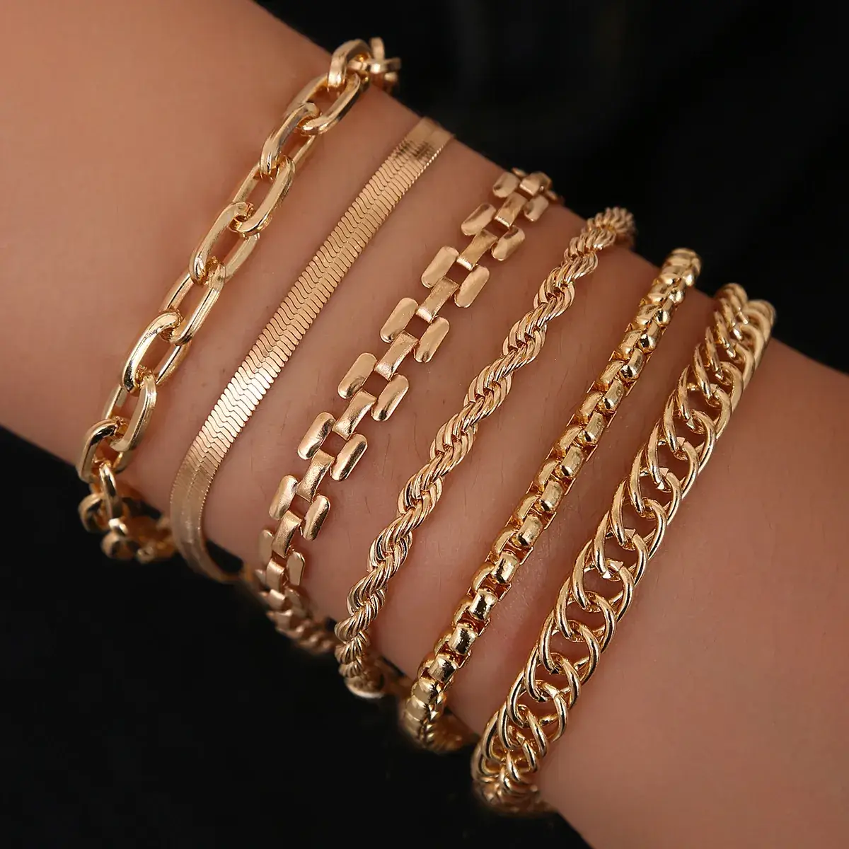 Golden Minimalist Cross-Country Bracelets Set of 5 - Image 3