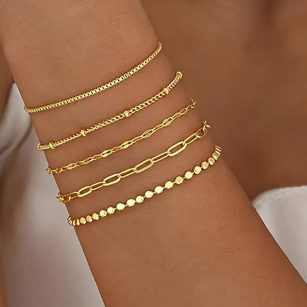 Golden Minimalist Cross-Country Bracelets Set of 5 - Image 6