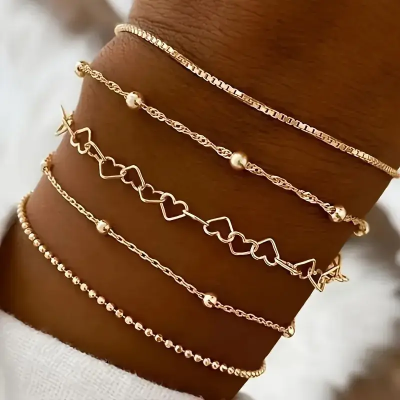 Golden Minimalist Cross-Country Bracelets Set of 5 - Image 8