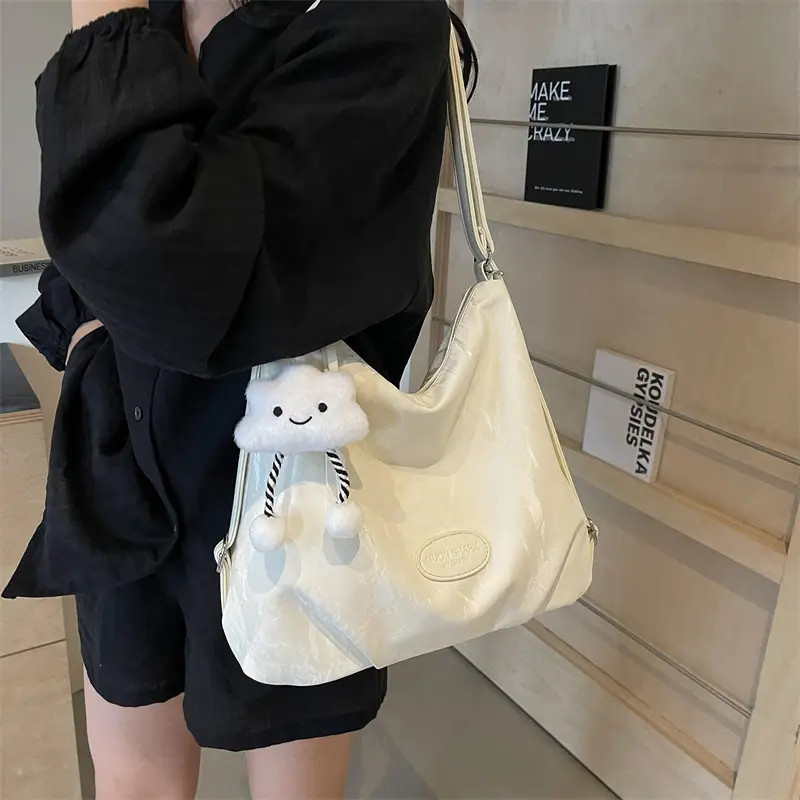 Women's Silver Textured Shoulder Bag with Cute Charm - Image 8