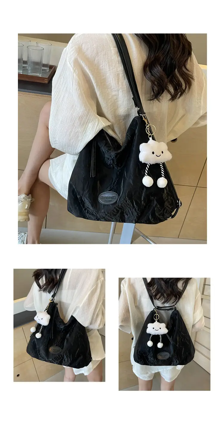 Women's Silver Textured Shoulder Bag with Cute Charm — feature 11