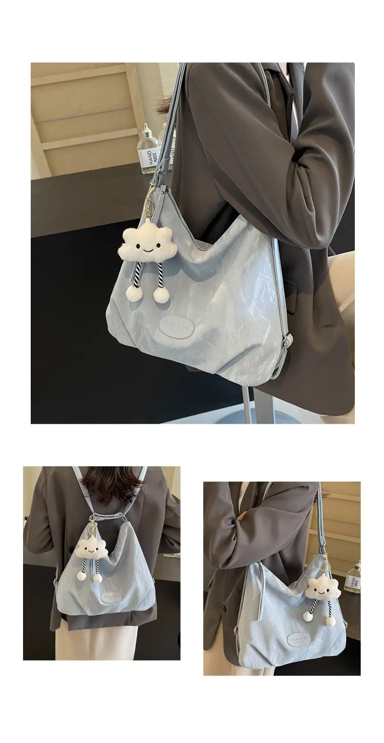 Women's Silver Textured Shoulder Bag with Cute Charm — feature 15
