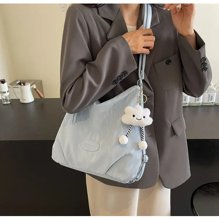Women's Silver Textured Shoulder Bag with Cute Charm — feature 17