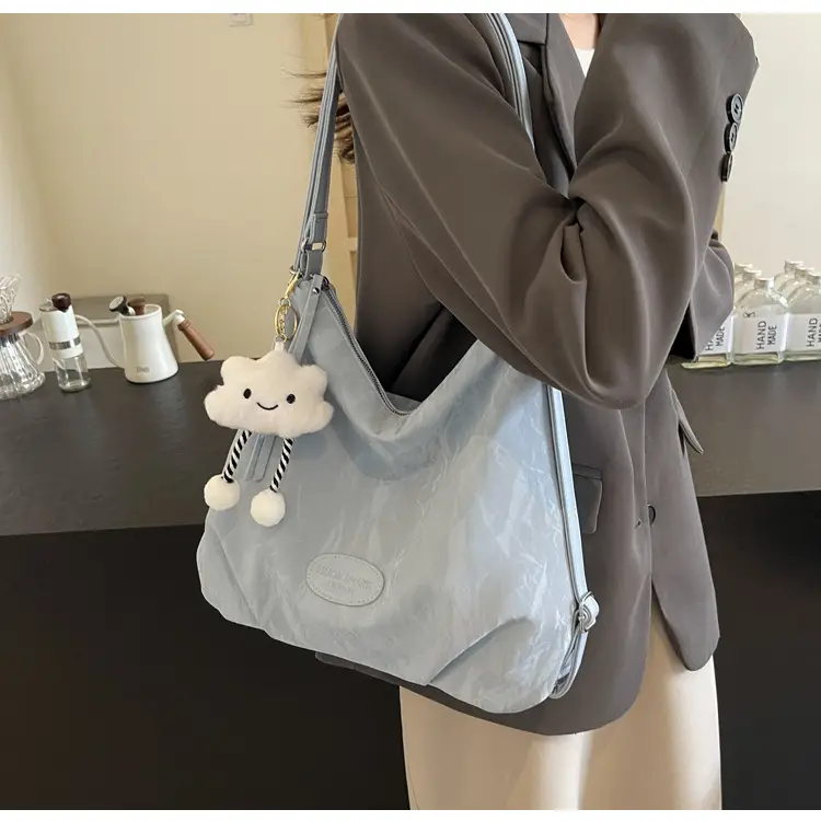 Women's Silver Textured Shoulder Bag with Cute Charm — feature 19