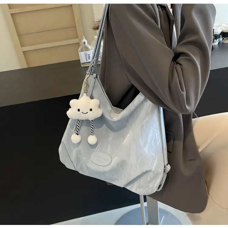 Women's Silver Textured Shoulder Bag with Cute Charm — feature 20