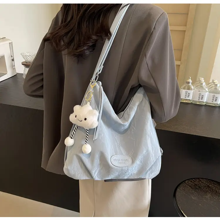 Women's Silver Textured Shoulder Bag with Cute Charm — feature 21