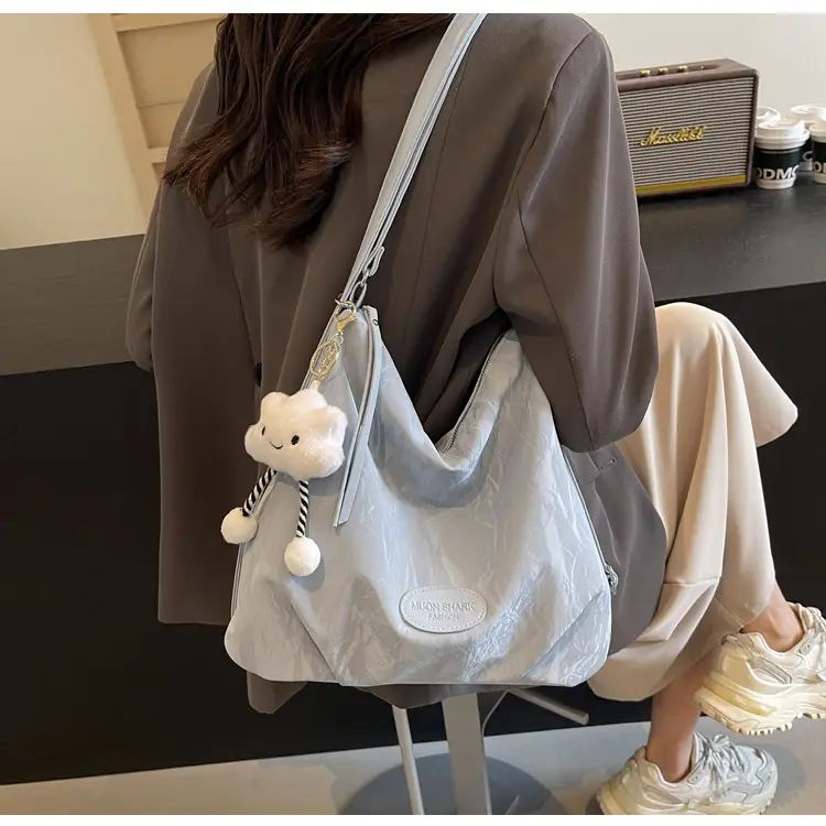 Women's Silver Textured Shoulder Bag with Cute Charm — feature 22