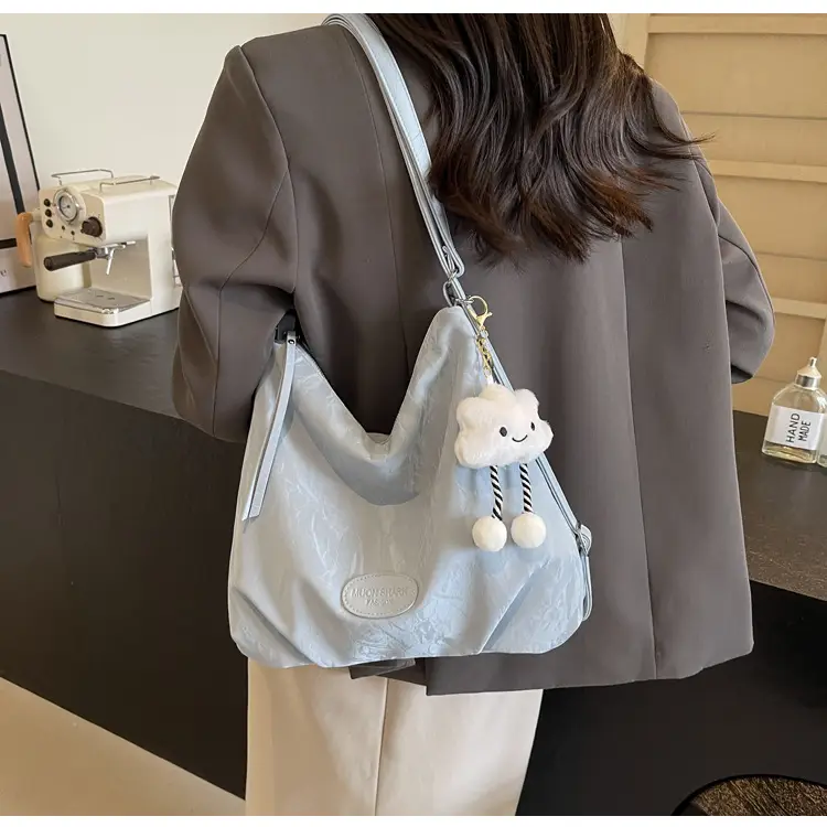Women's Silver Textured Shoulder Bag with Cute Charm — feature 23