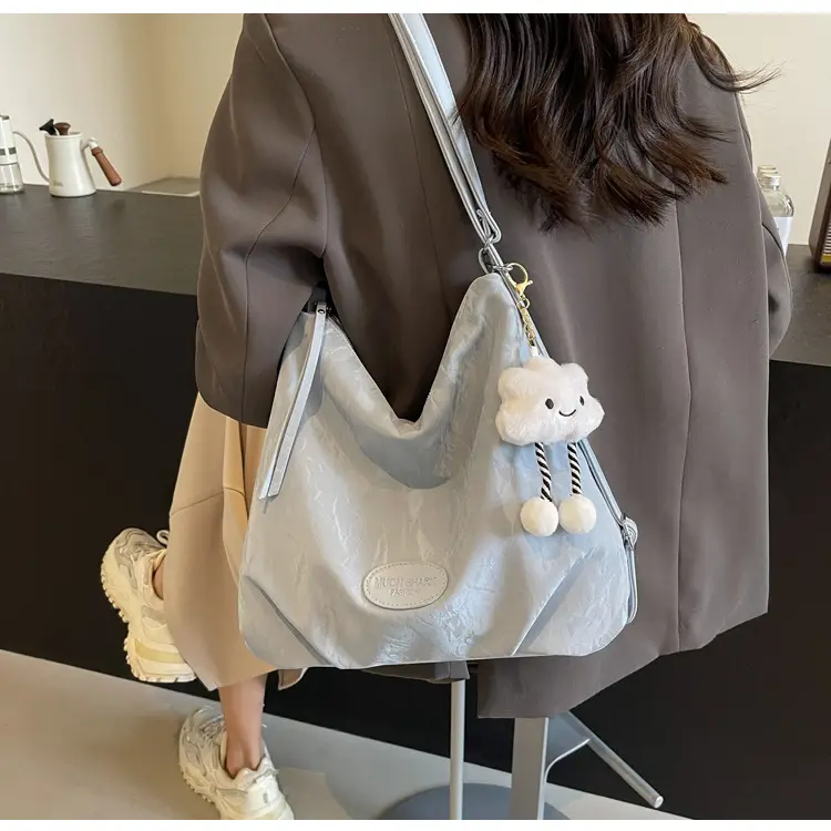 Women's Silver Textured Shoulder Bag with Cute Charm — feature 24