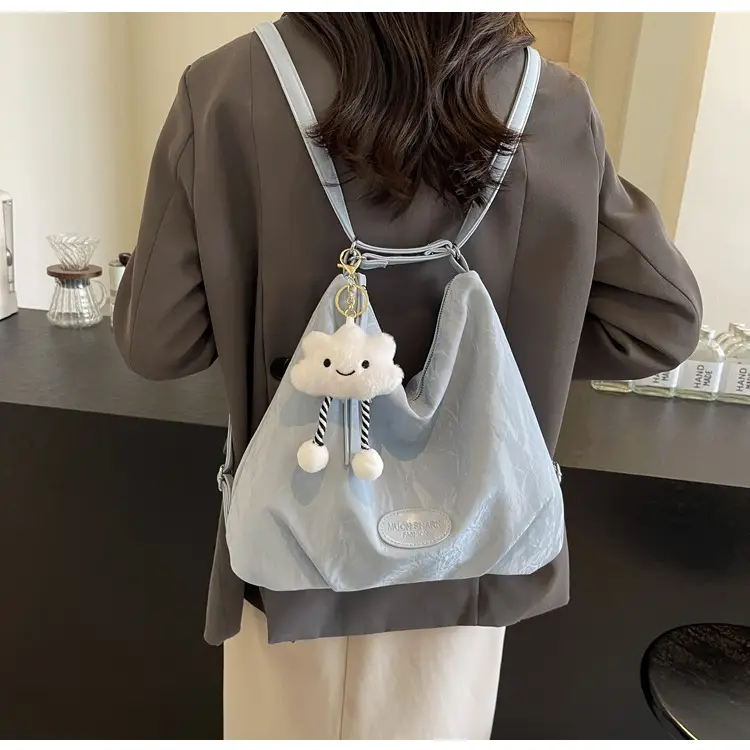 Women's Silver Textured Shoulder Bag with Cute Charm — feature 25