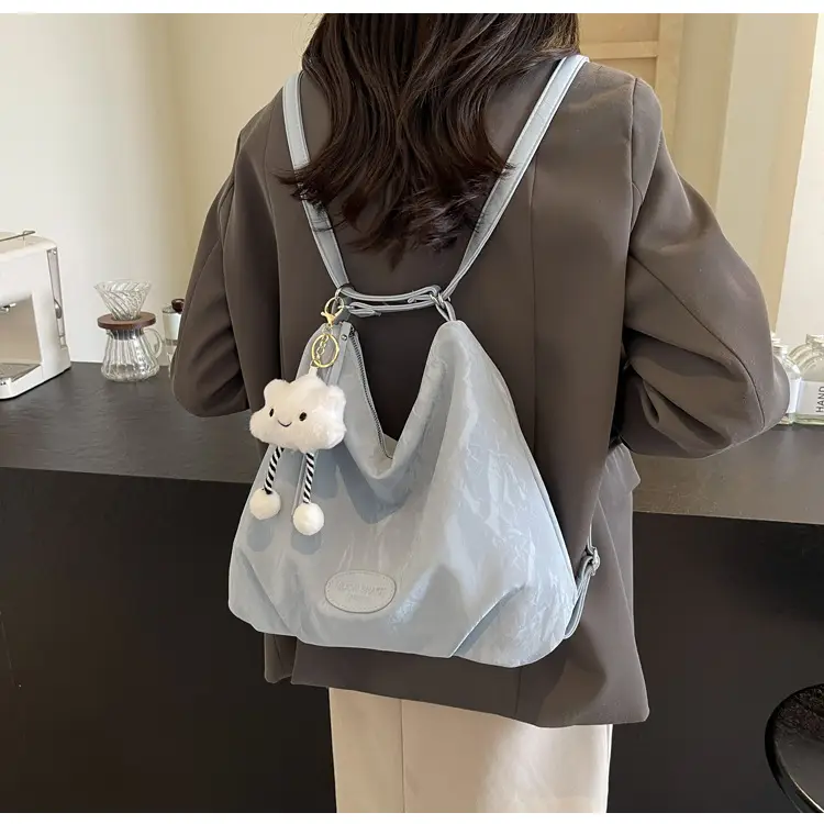 Women's Silver Textured Shoulder Bag with Cute Charm — feature 26