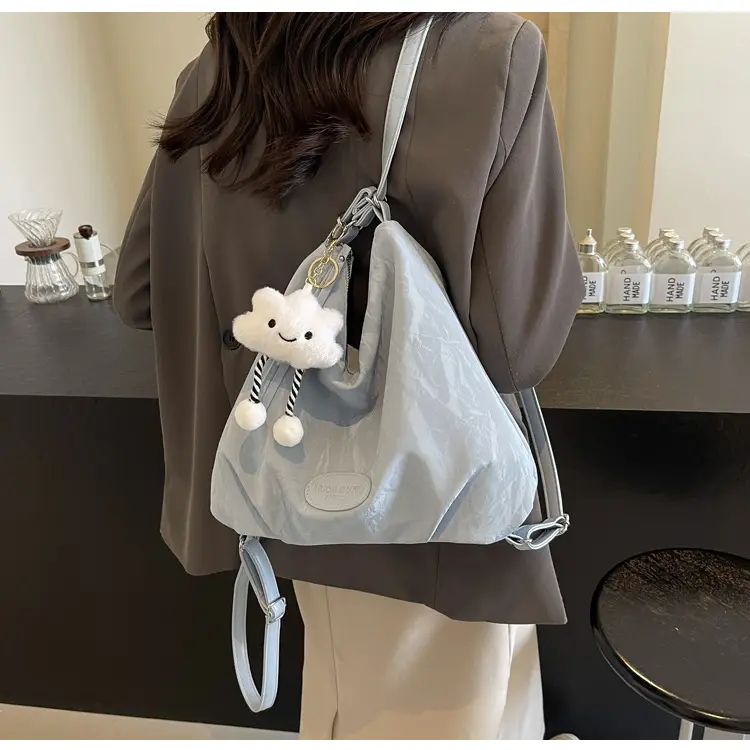 Women's Silver Textured Shoulder Bag with Cute Charm — feature 27