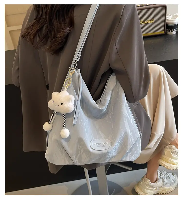 Women's Silver Textured Shoulder Bag with Cute Charm — feature 3