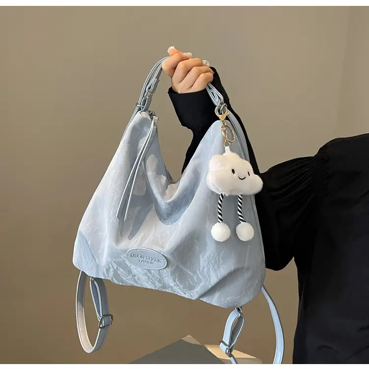 Women's Silver Textured Shoulder Bag with Cute Charm — feature 42