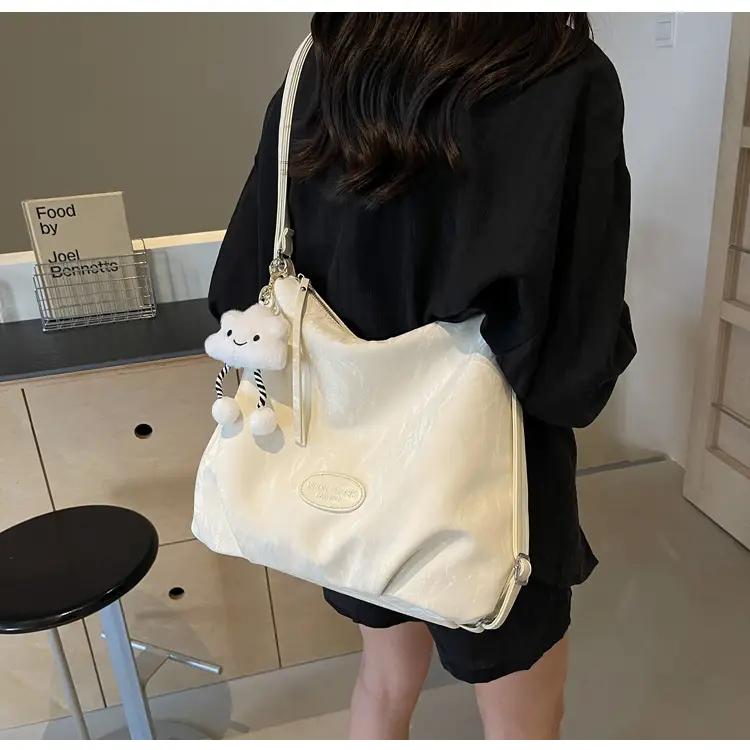 Women's Silver Textured Shoulder Bag with Cute Charm — feature 43