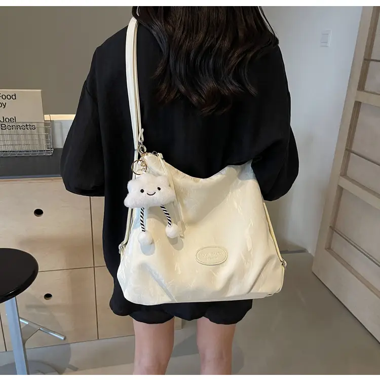 Women's Silver Textured Shoulder Bag with Cute Charm — feature 44