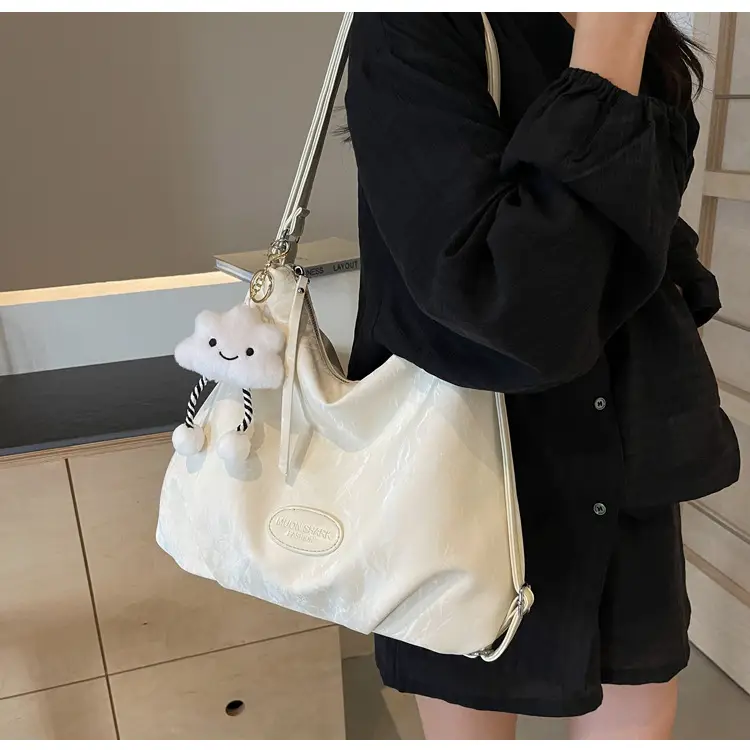 Women's Silver Textured Shoulder Bag with Cute Charm — feature 45