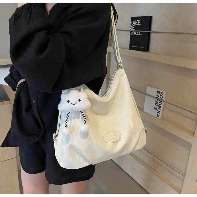 Women's Silver Textured Shoulder Bag with Cute Charm — feature 46
