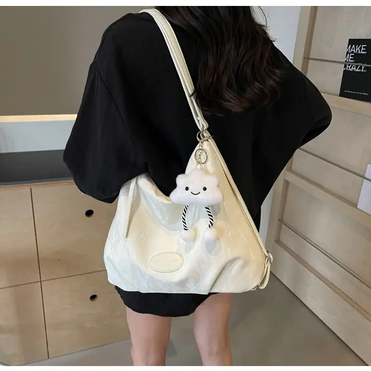 Women's Silver Textured Shoulder Bag with Cute Charm — feature 50