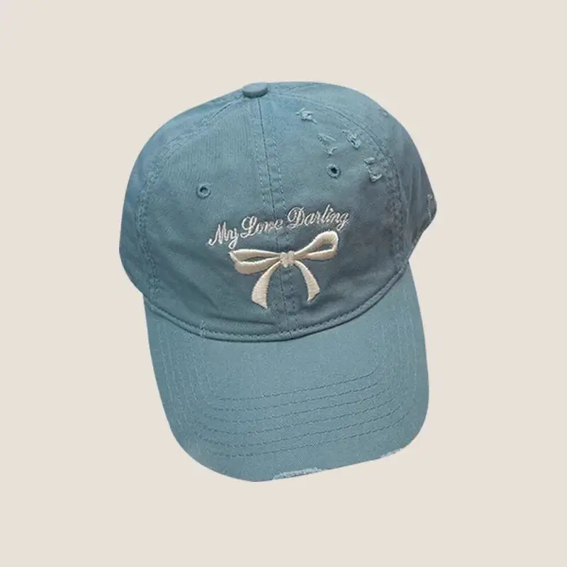 Blue Bow Embroidered Baseball Cap for Girls