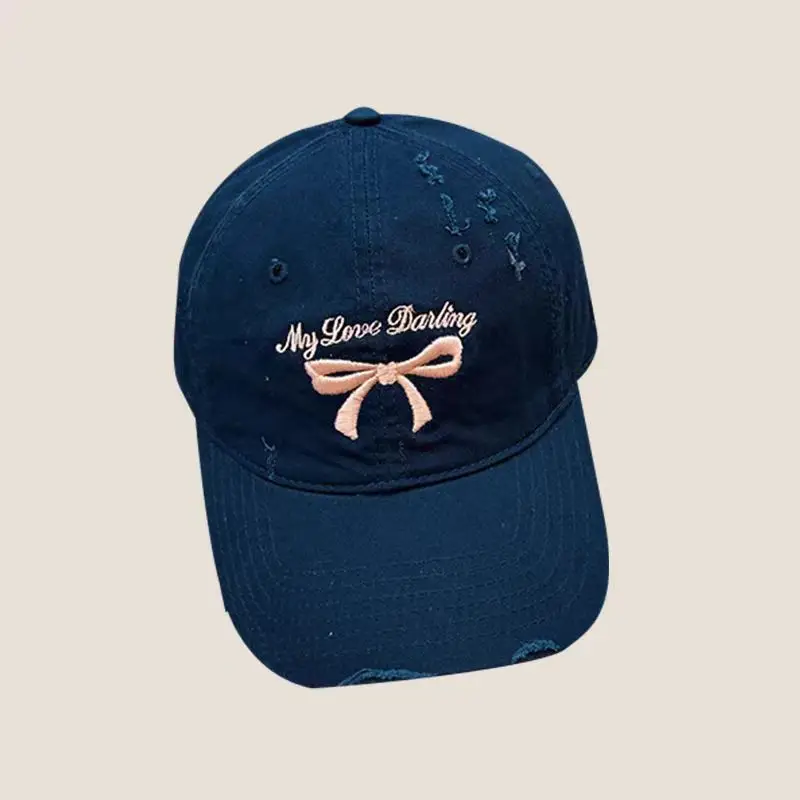 Blue Bow Embroidered Baseball Cap for Girls