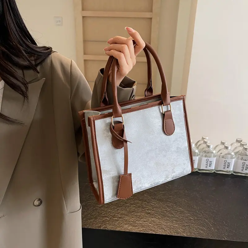 Women's Black White Contrast Shoulder Tote Bag 2024 - Image 8
