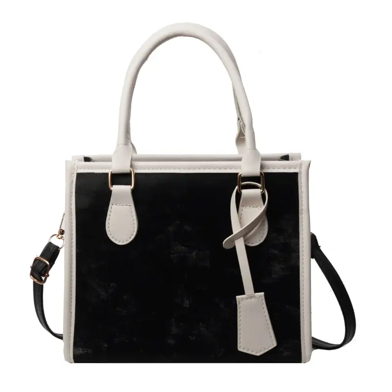 Women's Black White Contrast Shoulder Tote Bag 2024 - Image 9