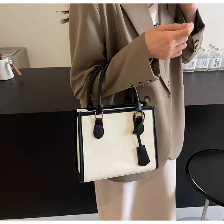 Women's Black White Contrast Shoulder Tote Bag 2024 β feature 16