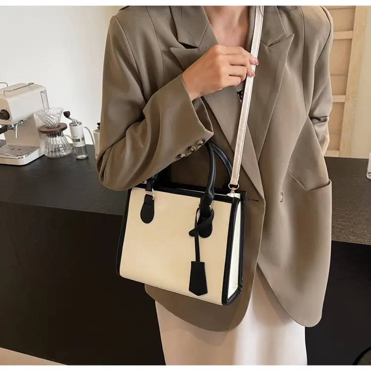 Women's Black White Contrast Shoulder Tote Bag 2024 β feature 18