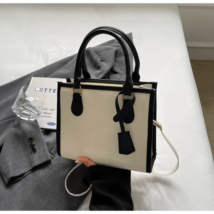Women's Black White Contrast Shoulder Tote Bag 2024 β feature 22